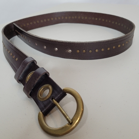 Multi Rivet Brazillian Leather Brown Pant Belt - Size M Unisex - Picture 1 of 7